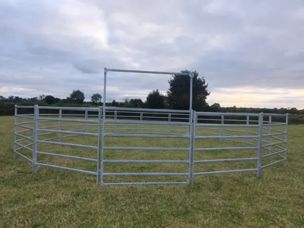 Horse lunging ring in field - adjustable height gate closed - round ring